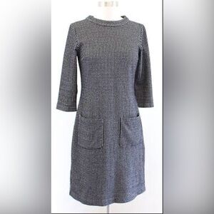 Boden Opal Black Gray Houndstooth Jacquard Mock Neck Dress size 14